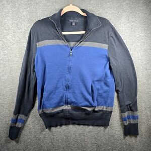 Banana Republic Full Zip Sweater Mens M Color Block Silk Cotton Polyester Pocket